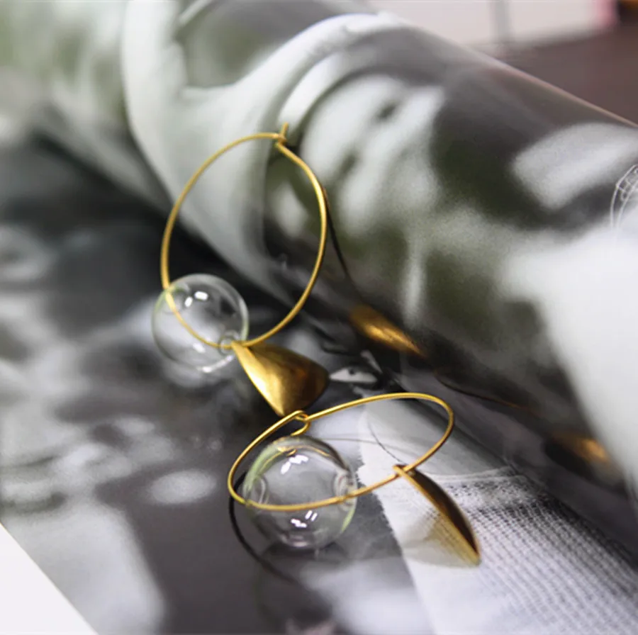 Новые дизайнерские серьги подвески из пузырчатого стекла с геометрическим