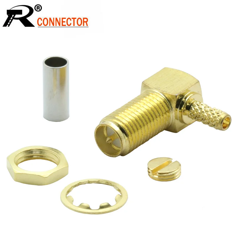 

100pcs Gold Plated RP SMA Female Jack Right Angle RF Connector 90 Degree RP SMA Female Adapter for RF Coaxial Cable RG316 RG178