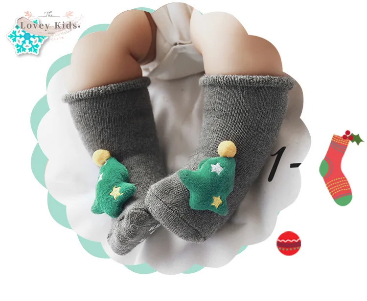 

Зимние теплые носки для маленьких мальчиков и девочек, рождественские нескользящие носки с мультяшным принтом Санта-Клауса, оленя, 2020