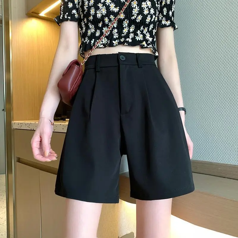 

Suit Shorts women's 2021 summer new thin high waist thin versatile loose straight casual wide leg drop pants
