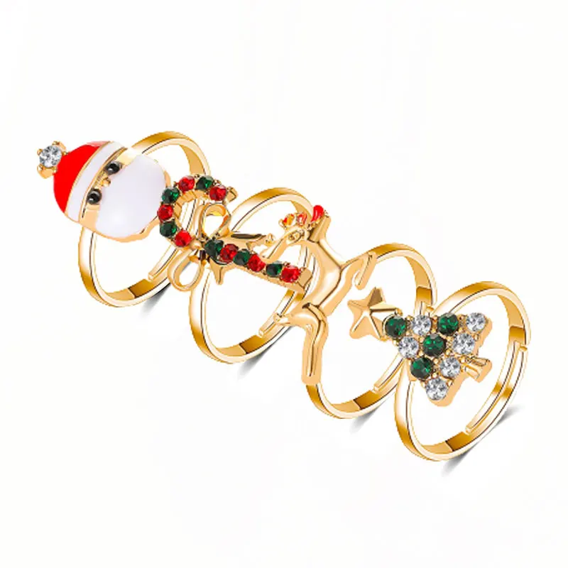 

2021 Christmas Fashion Simple Geometric Golden Santa Claus Christmas Tree Elk Crutch Men's Women's Open Ring Alloy Jewelry Gift