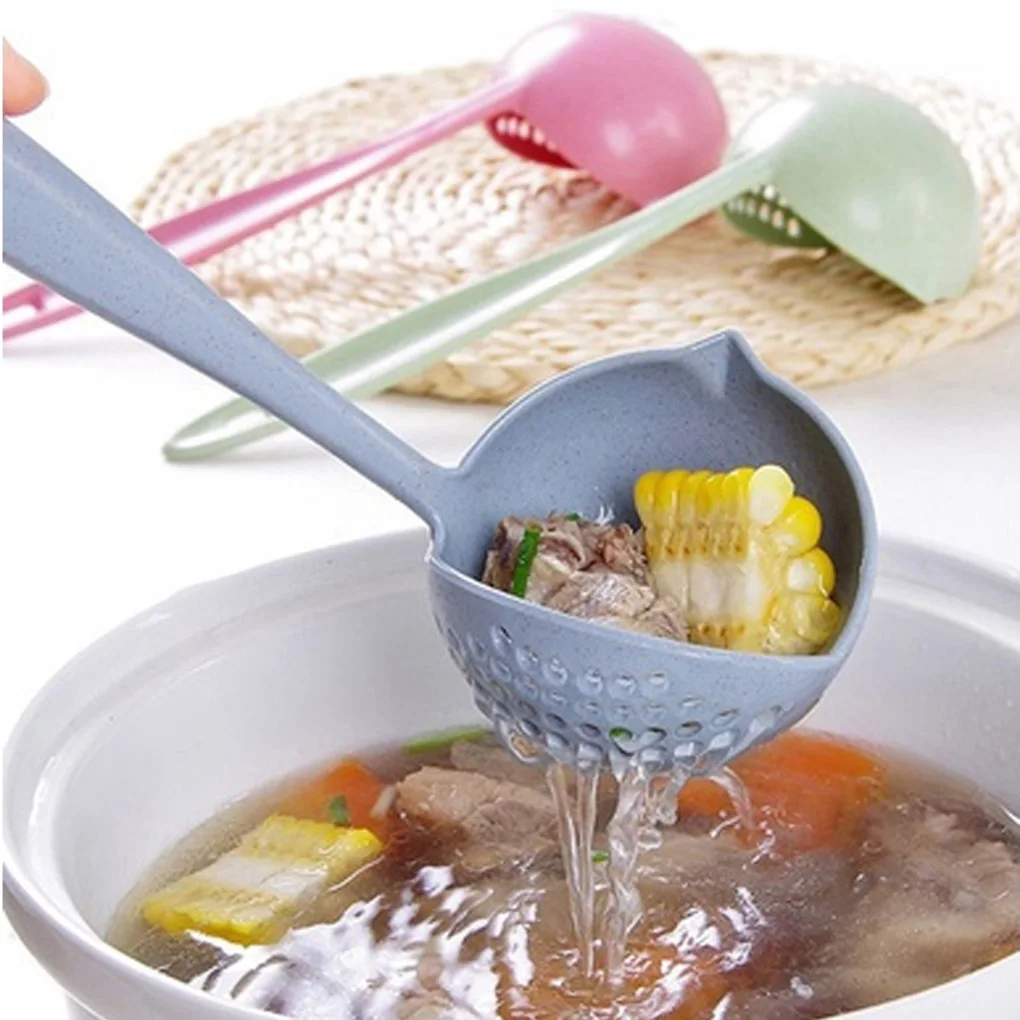 

Soup Spoon Long Handle Kitchen Strainer Solid Color Cooking Colander Kitchen Scoop Plastic Tableware Colander Hot