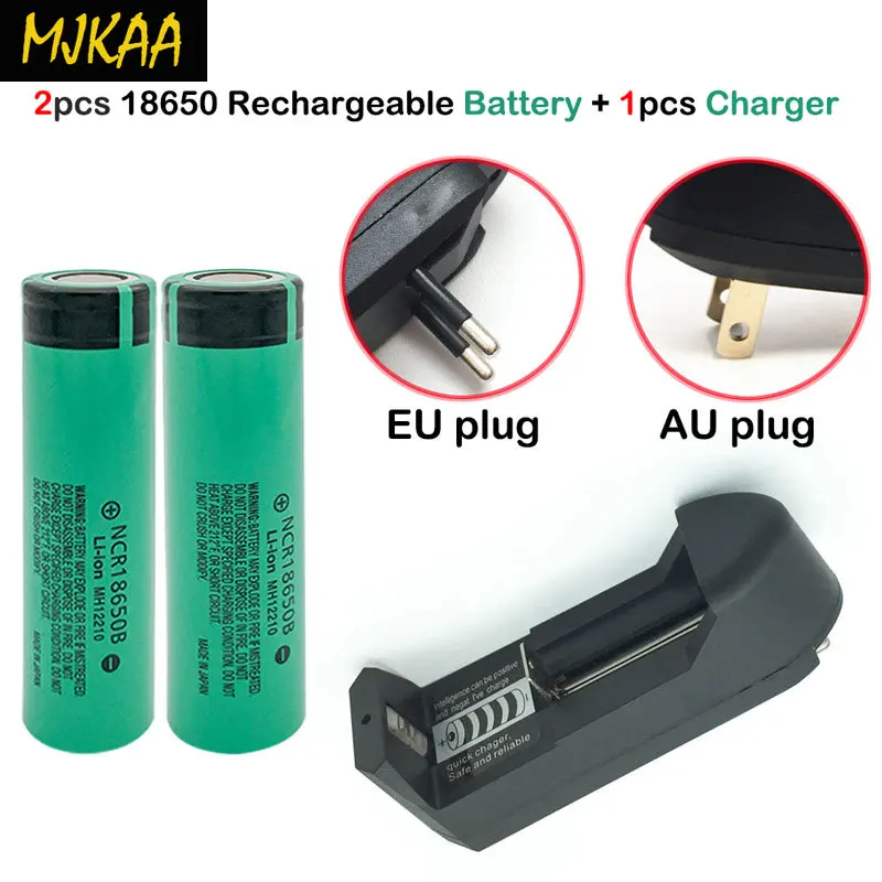 MJKAA 3400 mAH 3 7 V Перезаряжаемый 18650 аккумулятор фонарик + 1 шт зарядное устройство (EU/AU