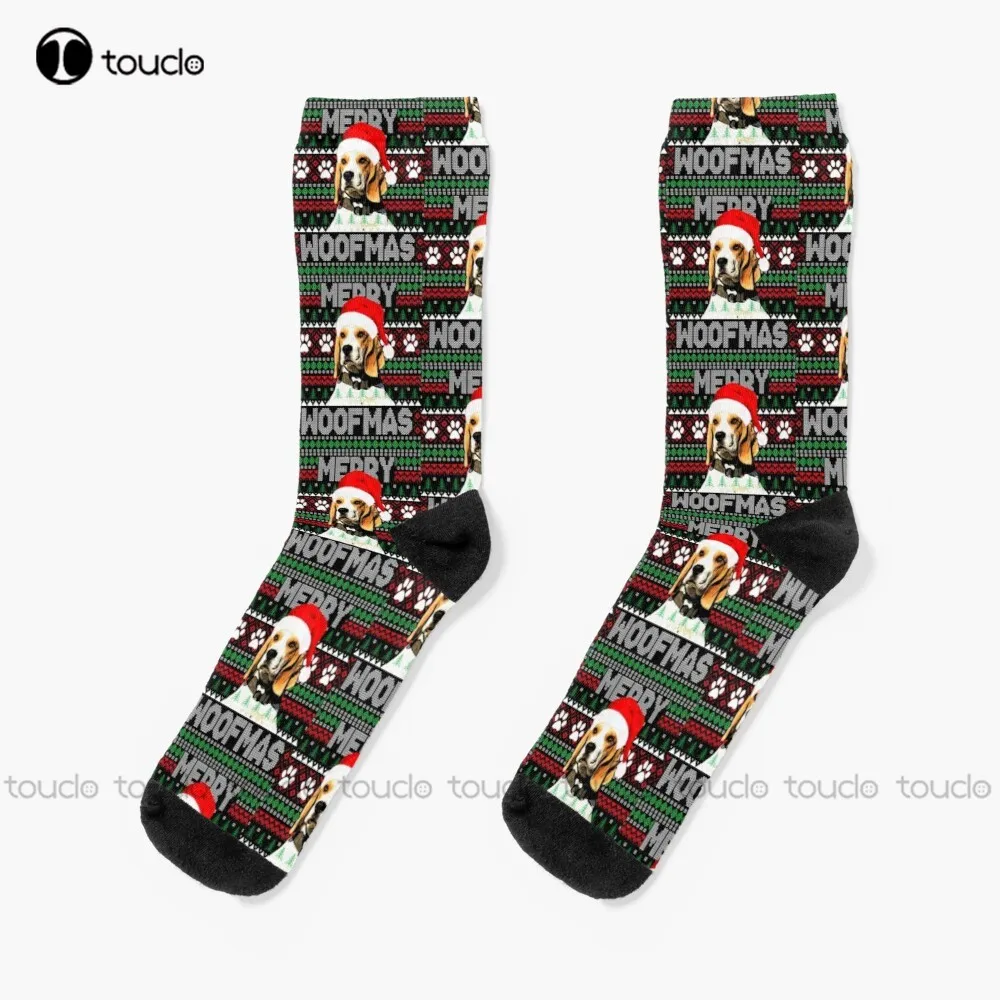 

Merry Woofmas Cute Beagle Dog Ugly Sweater Christmas Socks Slipper Socks For Men Personalized Custom 360° Digital Print Gift