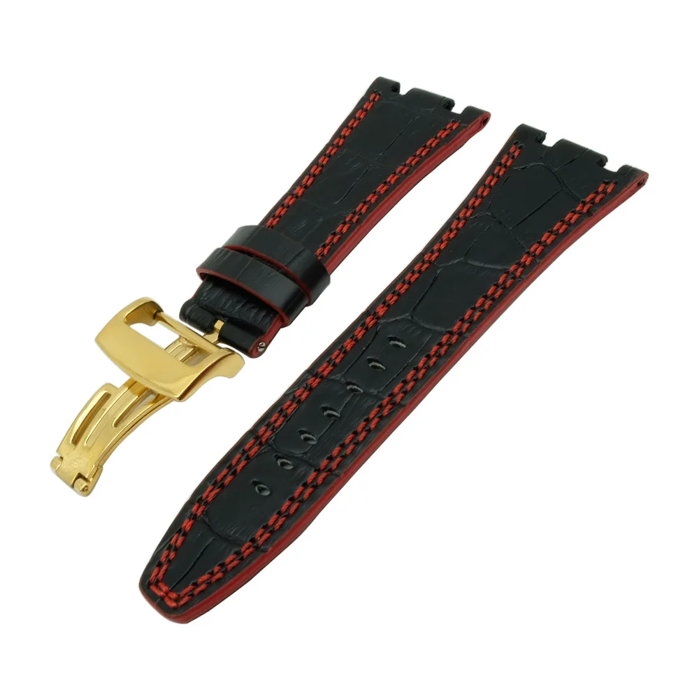 For Audemars 100% New 28 mm Genuine Leather handmade watch band Strap + Silver Clasp For AP + Tools