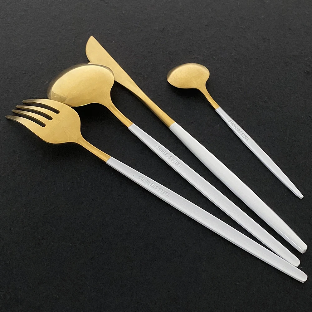 

30Pcs/Set Stainless Steel Dinnerware Set Matte Gold Flatware Cutlery Spoon Fork Knife Western Cutlery Silverware Tableware Set