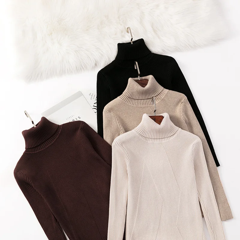 

WWENN Turtleneck Long Sleeve Sweater Women Plus Size Knitted Pullover Autumn Winter Jumper Tops Jumper Soft Warm Pull Femme Pink