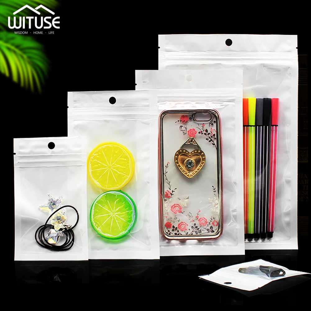 

50Pcs Plastic Retail Package Bags Gift Foods Zip Lock Packing Pouch Heat Seal With Hang Hole Tear Notch For Coffee Tea Craft