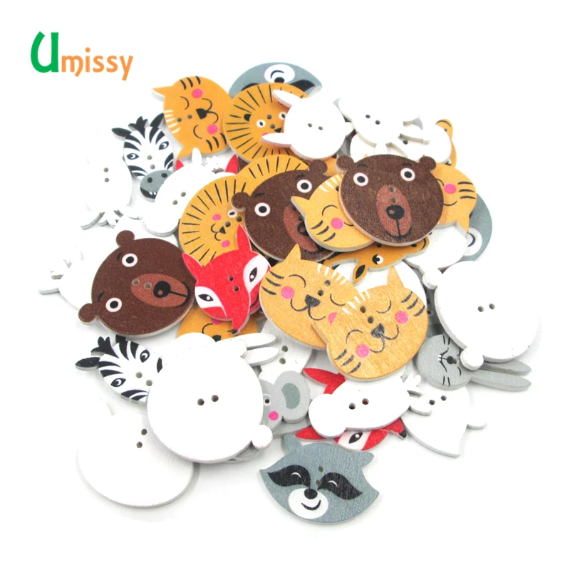50 штук случайный смешанный 2 отверстия узор мультфильмы кошка Животные дерева