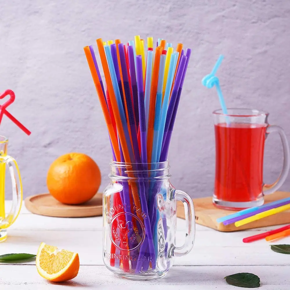 

24cm Drinking Straws Colorful Disposable Plastic Long Flexible Straws Wedding Party Plastic Drinking Straws Kitchen Accessor