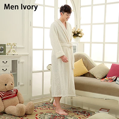 Men lvory Распродажа, удлиненный Мягкий банный халат для влюбленных, Женское зимнее теплое толстое кимоно, халат для невесты, свадебные халаты - Цвет: Men lvory
