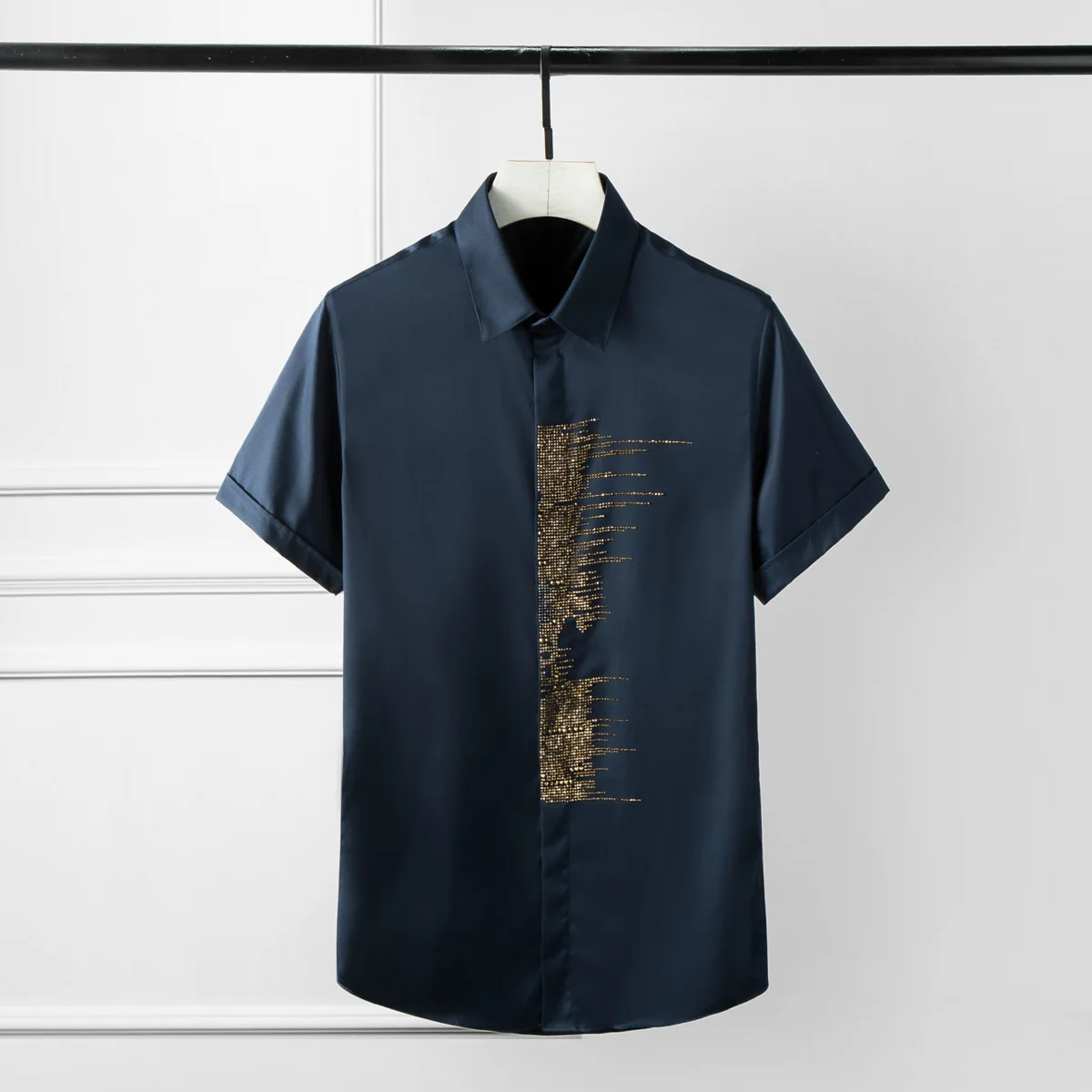 Роскошная мужская рубашка Minglu с мозаичным бриллиантом трендовая Однотонная