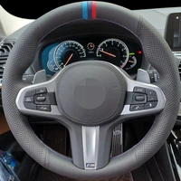 diy black faux leather car steering wheel cover for bmw m sport g30 g31 g32 g20 g21 g14 g15 g16 g01g02 g05