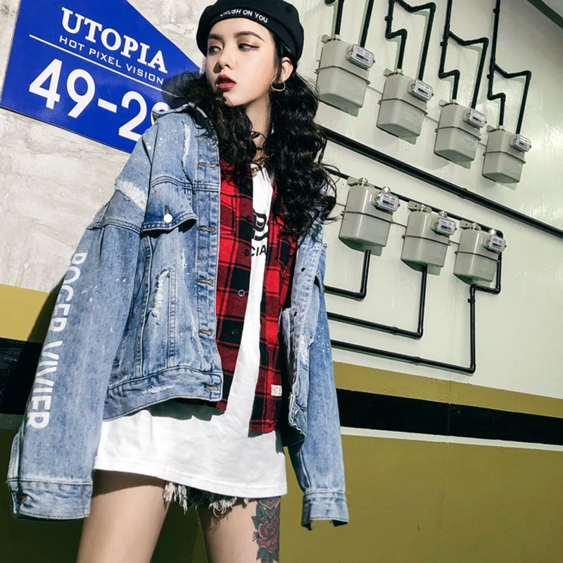 Осенняя новая открытая джинсовая куртка Свободная Женская в стиле хип-хоп