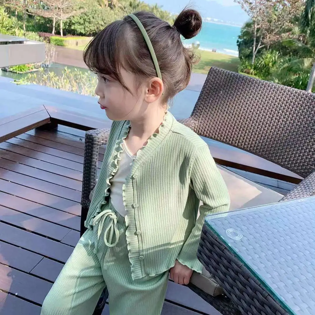 

Baby Girls Clothes Suit 2021 Spring New Children's Fashion Long-sleeved Cardigan Jacket + Casual Wide-leg Pants Kids 2pcs Set