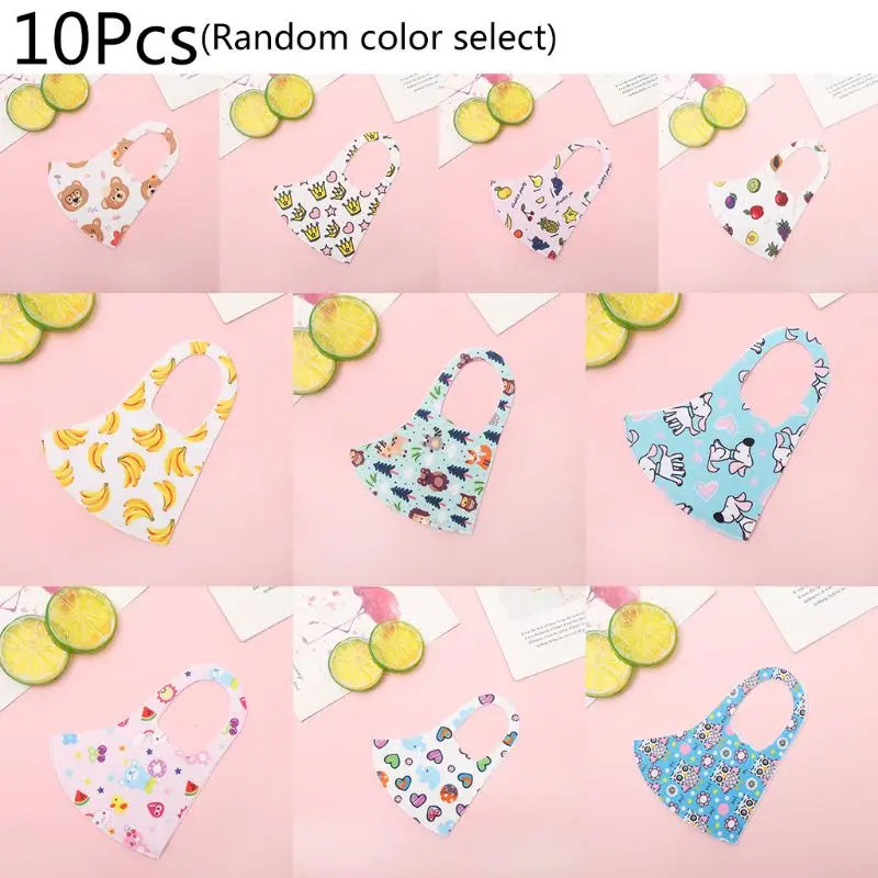 

10pcs/set Kids Cute Cartoon Print Face Mouth Masks Breathable Anti Dust Masks For Children Random Color