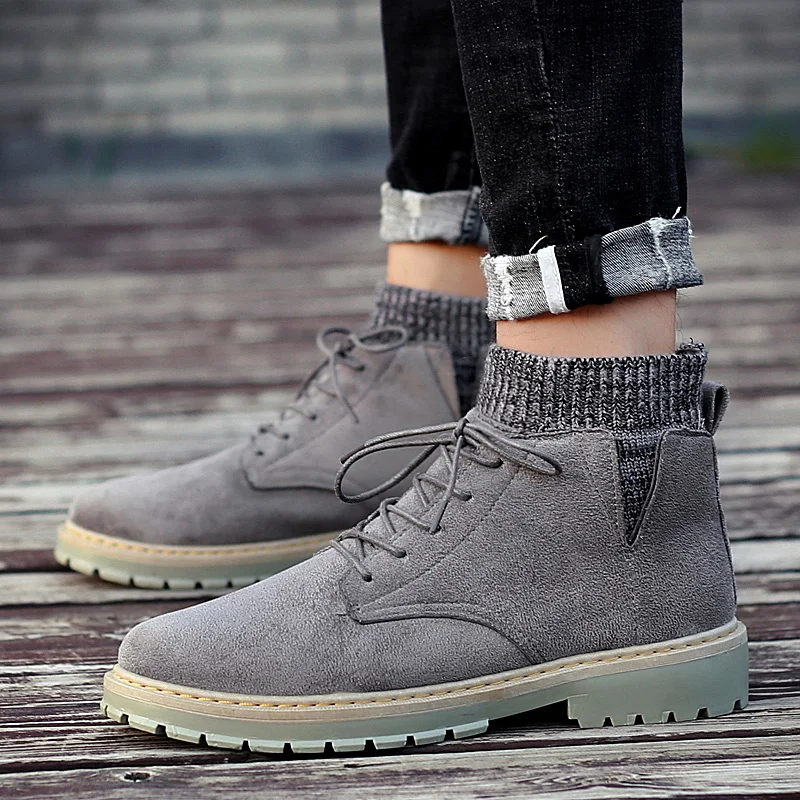 Мужские вязаные замшевые ботинки TaoBo черные или серые повседневные с высоким