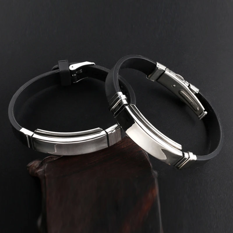 Гладкий черный силиконовый браслет Браслеты нержавеющей стали для Для мужчин