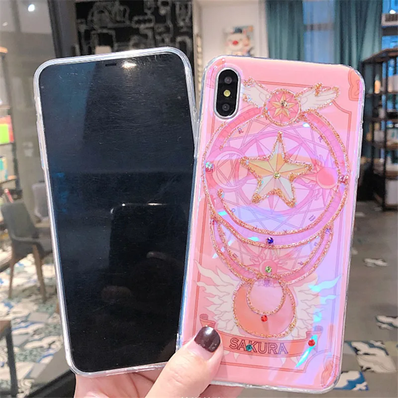 Чехол с блестками и лазерным излучением Сейлор Мун для iPhone 7plus силиконовый чехол 7