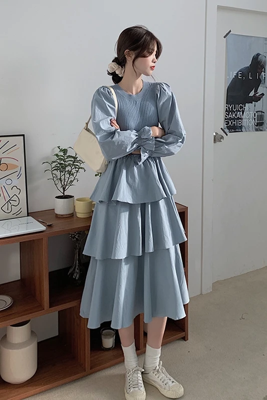 

Autumn 2020 New Korean Version Of Slim Splicing Cake Skirt With Waistline