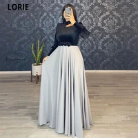 lorie fashion 3d flowers satin evening dresses 2022 a line high neck formal prom dress boho long sleeves evening party gowns