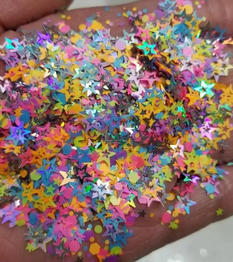 

1 Bag 50G Neon Neon Confetti Glitter Dots Neon Rainbow Multi-colored Chunky Glitter Nail Art Decoration Slime Glitter - 50 grams