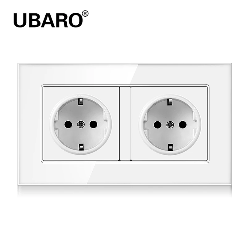 

UBARO 146*86mm EU/DE/RU/ES Standard Tempered Glass Wall Panel Socket Usb 5V 2100mA Electrical Power Plugs Home Outlet 250V 16A