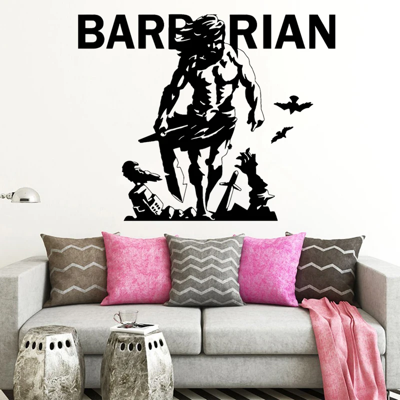 

Barbarian Wall Sticker Warrior Vinyl Decal Knight War Medieval Home Decor Boys Bedroom Wall Decoration Sword Crow Art Mural