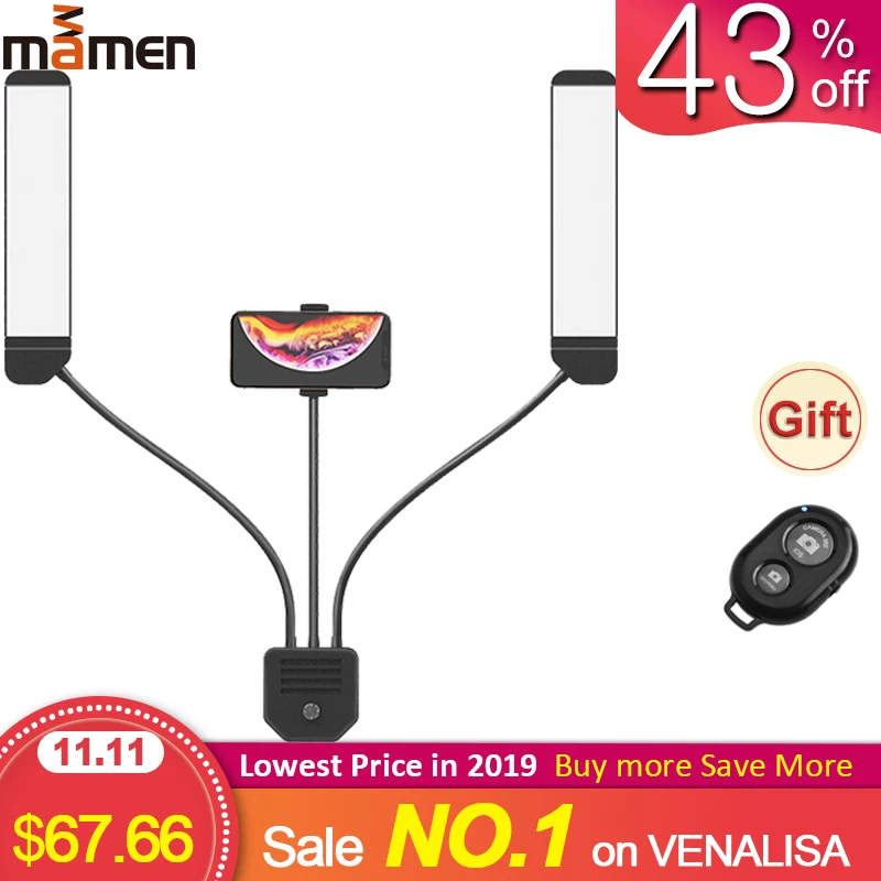 MAMEN Selfie Ring Light светодиодный приглушаемая Фотографическая подсветка для Youtube Studio Video Live потоковая камера DSLR Nikon Canon sony Make up кольцо с фотографией осветительная лампа с держателем для телефо