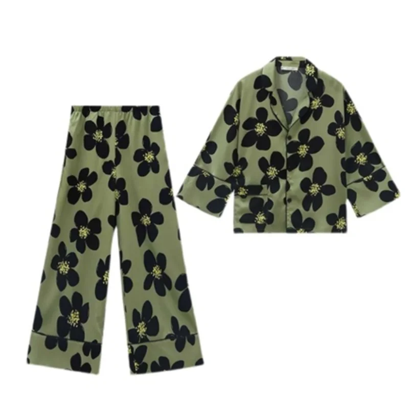 

French vintage Printed pajamas for women high quality silk home clothes suit set female spring long sleeve sleepwear nightwear