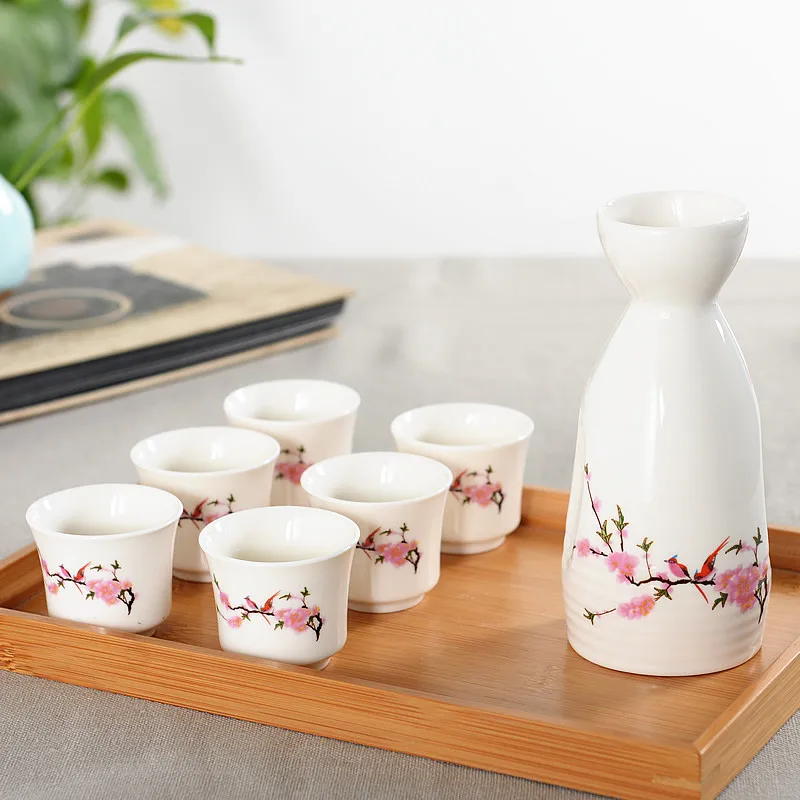 7 шт. Японский керамический Саке набор фарфоровая бутылка для сакэ с чашки горшок