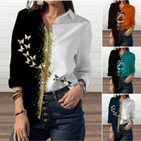 5xl autumn new elegant women blouse vintage 2021 fashion button long sleeved shirt butterfly printed female clothing ladies tops