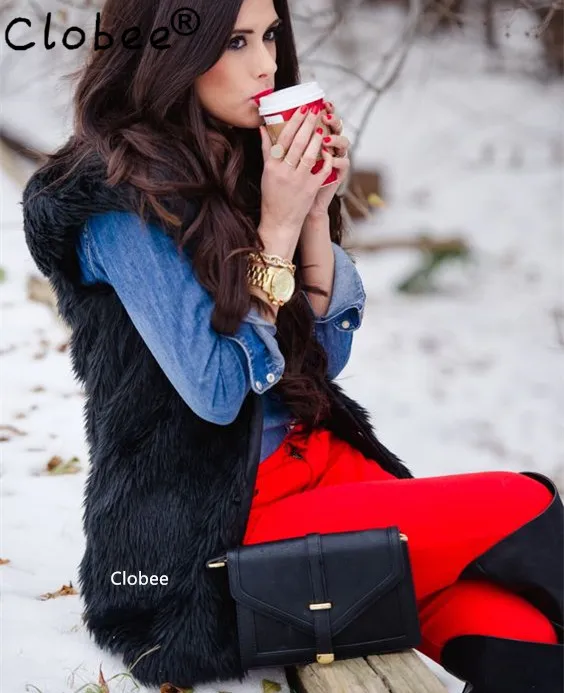 Черный 2019 жилет из искусственного меха плюс размер S 6XL белый искусственный мех