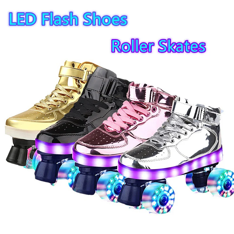 Flash коньки роликовые способный преодолевать Броды для взрослых детей Usb зарядки