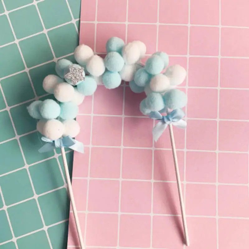 1 шт. цвета: розовый и синий фигурки жениха невесты Мягкий помпон облако торт