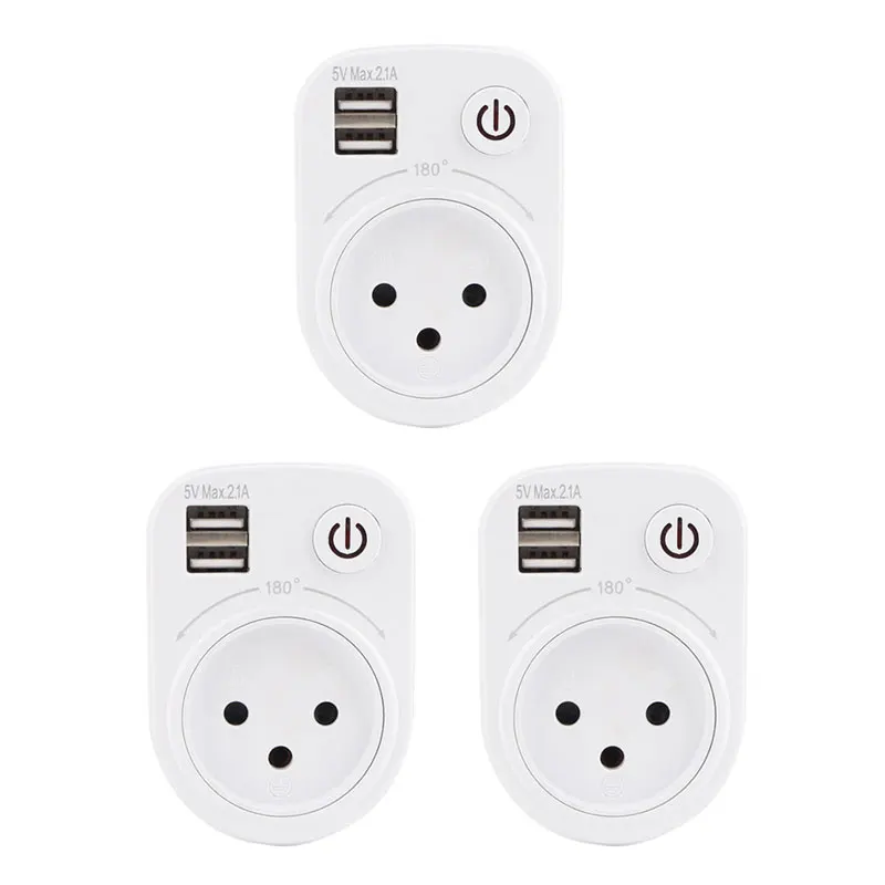 3 pcs Израиль штекер розетка 16A Dual USB Порты и разъёмы 5V 2.1A стены Зарядное устройство Мощность DC адаптер питания AC DC электрическое гнездо переключателя Горячая 180 Вращение - Тип: 3 pcs