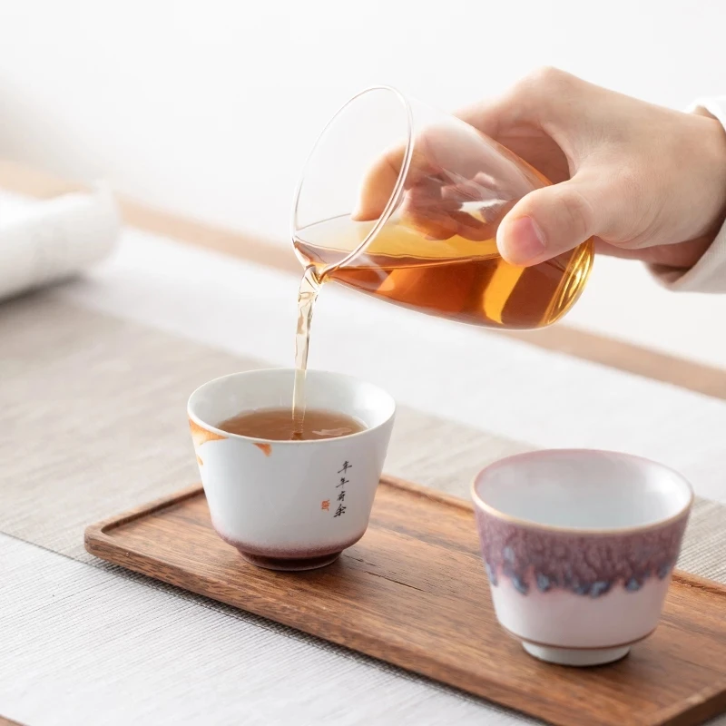

Japanese-style Handmade Kiln-changing Ceramic Tea Cups 4 Sets of Master Cups Personal Cups Single Cup Large Tea Cup Gift Box
