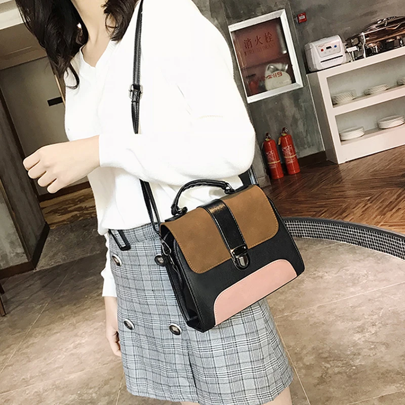 YOUSE Contrast Color Leather Crossbody Bags For Women 2021 Handbag Fashion Vintage Simple Shoulder Messenger Bag Ladies Totes