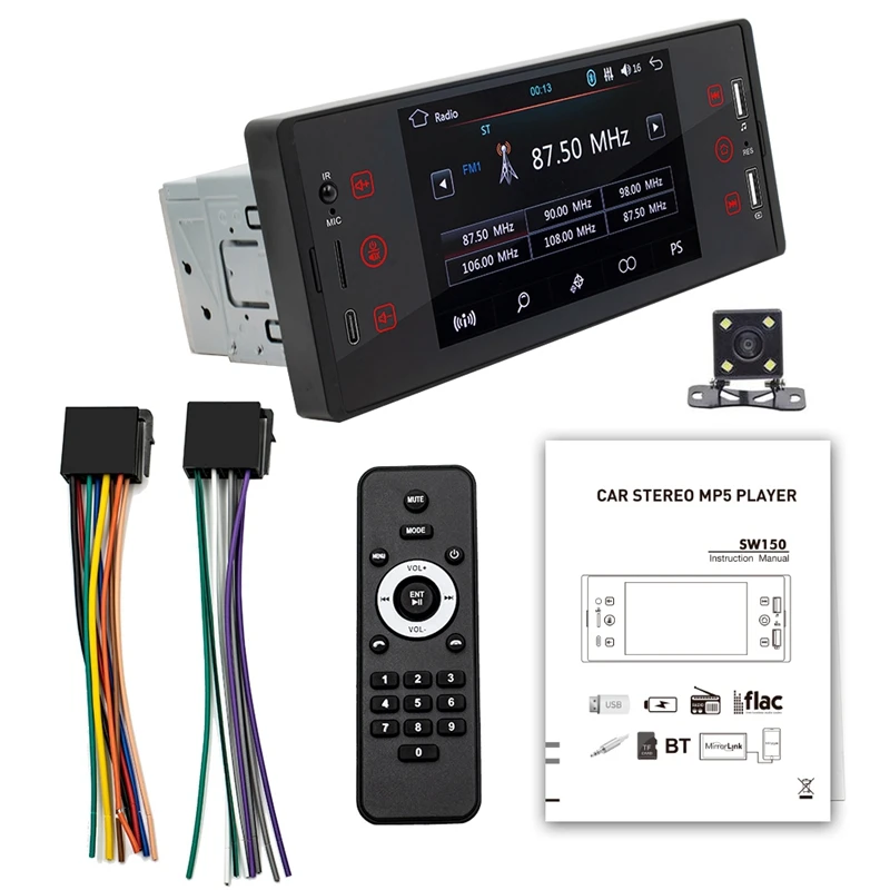 

1 Din автомобильный радиоприемник Bluetooth In-Dash HD мультимедийный плеер 5-дюймовый автомобильный MP5 видеоплеер с камерой