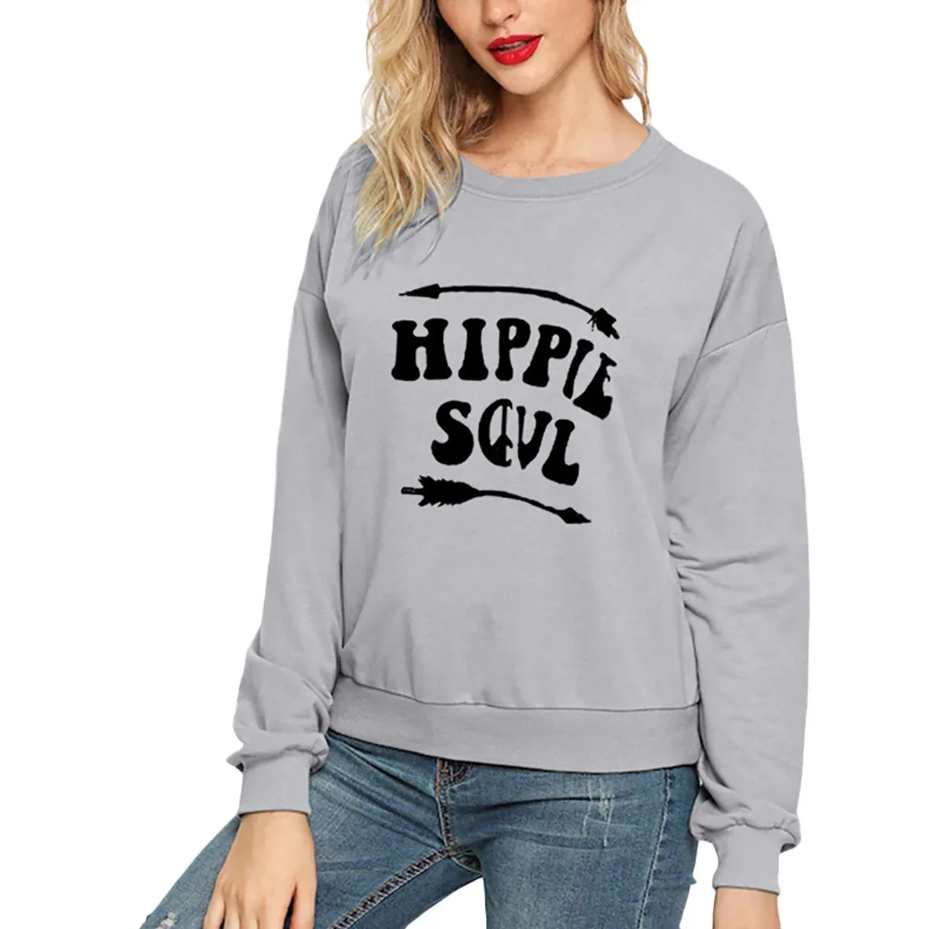 Женская Повседневная Толстовка с капюшоном и круглым вырезом длинными рукавами