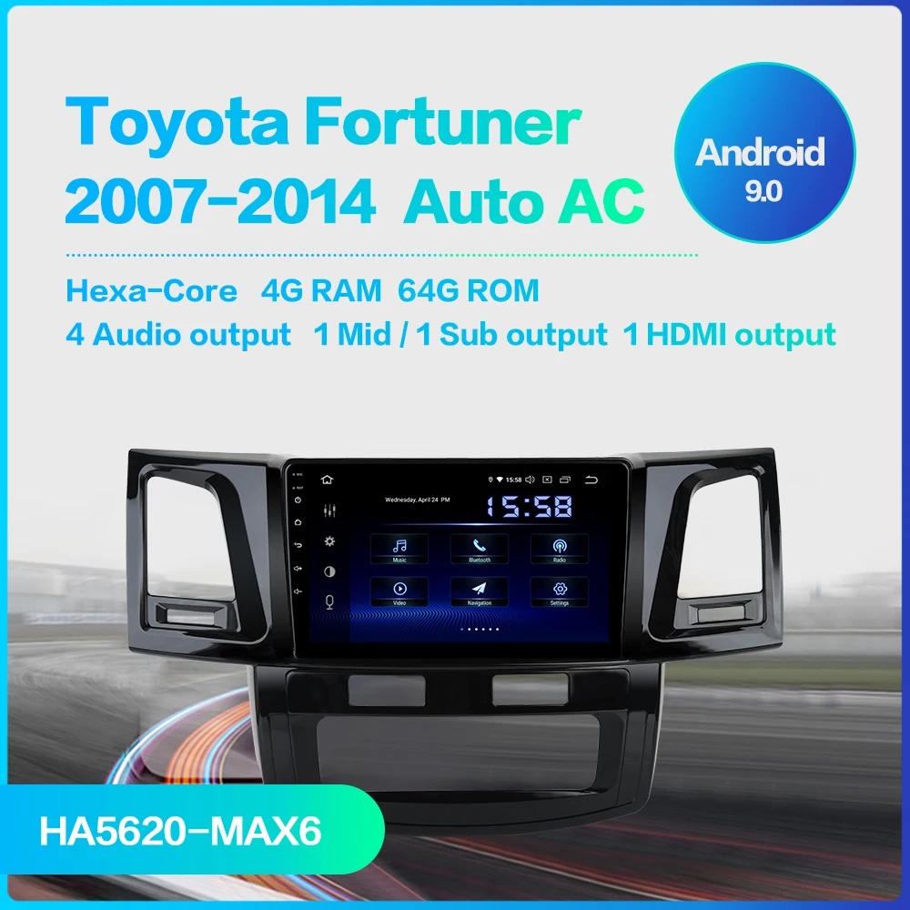 Car Radio 1 Din Player Android 9.0 for Toyota Fortuner 2007-2014 Multimedia Auto AC GPS DSP HDMI output 1080P Video WIFI BT RDS |