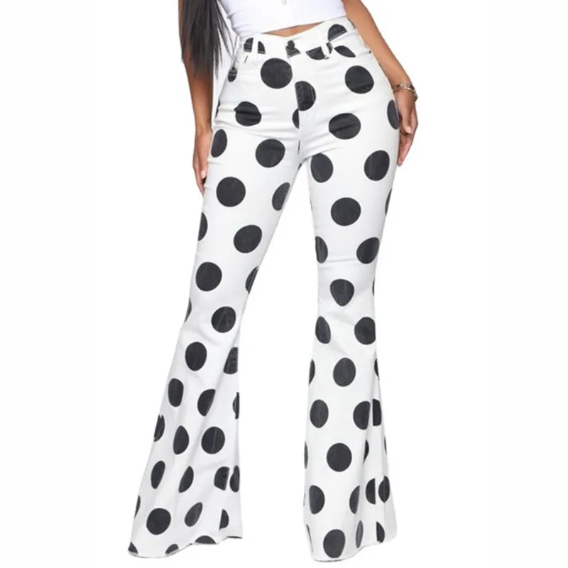 

Брюки в горошек с высокой талией, длинные брюки 2021, одежда на весну и осень, женские джинсы, повседневные джинсовые брюки, расклешенные брюки...