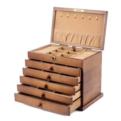 New 6-Layer Wooden Jewelry Box Jewelry Display Large Capacity Princess Jewelry Storage Gift Box Multi-layer Lily/glossy
