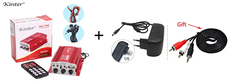 with adapter Kinter MA-700 мини аудио усилитель 2 канала USB AUX FM радио 12 В 3 А адаптер питания алюминиевый корпус красный в автомобиль домашний мотоцикл - Цвет: with adapter