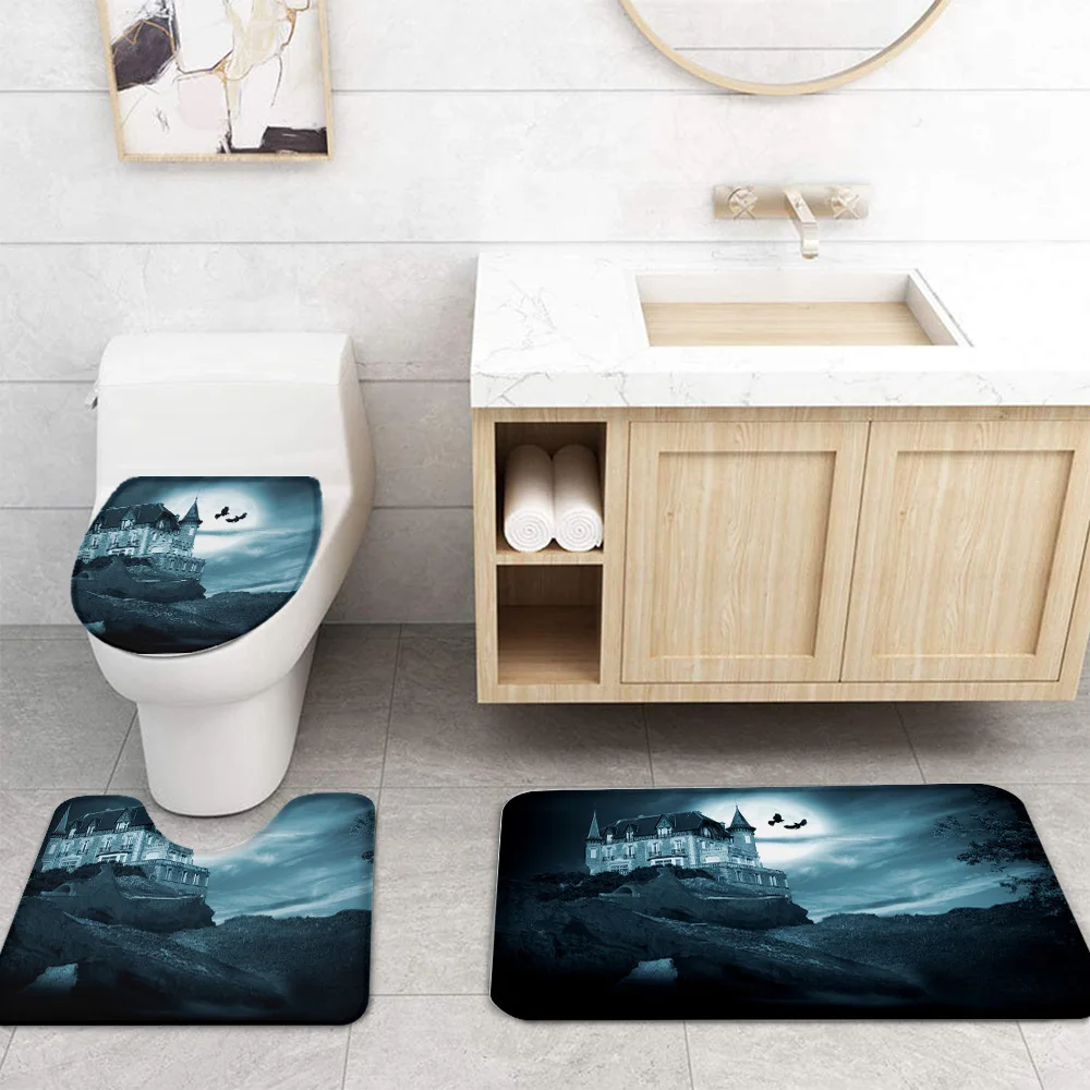 Душевая занавеска для ванной комнаты и ковер в комплекте настенная крышка