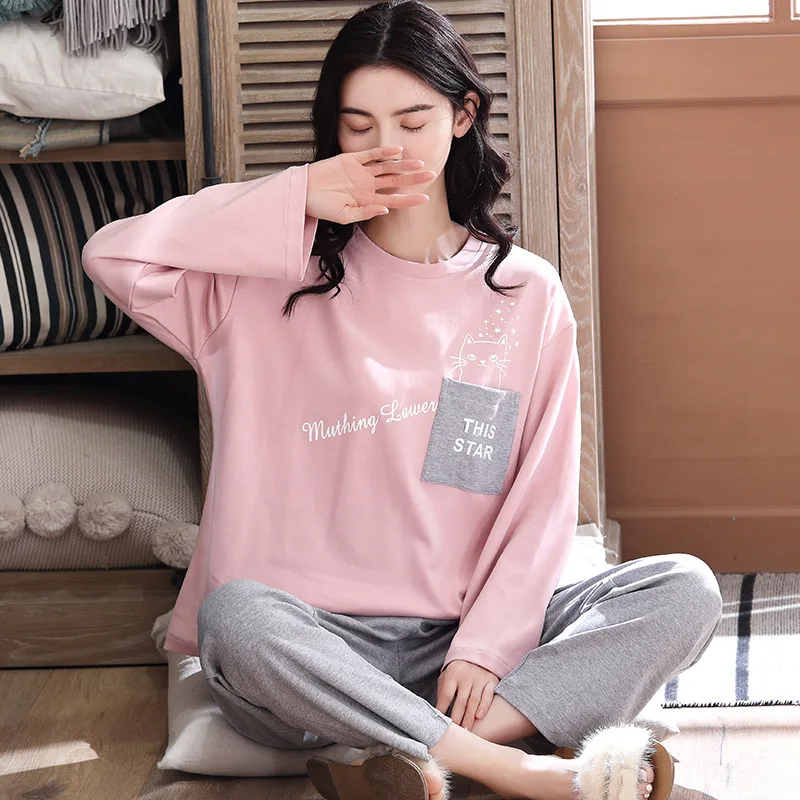 Пижама женская с длинным рукавом Корейская тонкая осенне-зимняя Милая свободная