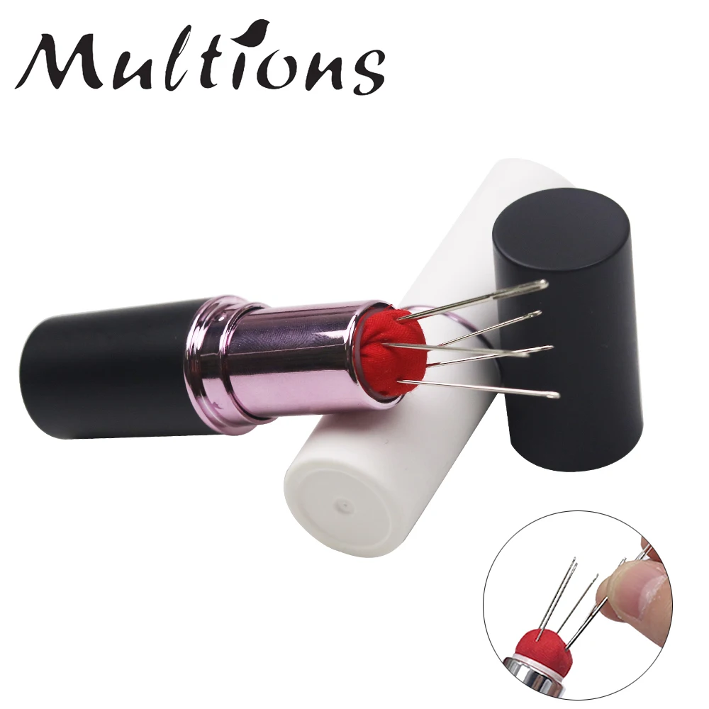 New Craft Lipstick Pin Cushion with 5pcs Handy Sewing Needles Pincushion Rotatable Needle Holder for Cross Stitch Tool | Дом и сад