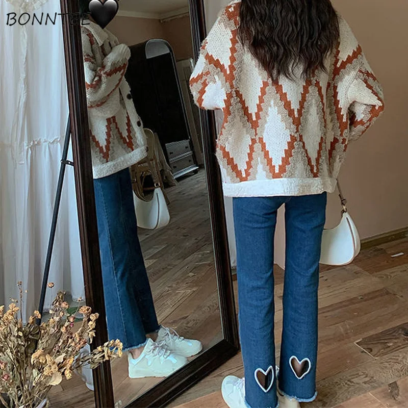 

Y2K Jeans Women Heart-hole Spring Harajuku Casual BF Ankle-Length Tassel All-match Ulzzang Hipster Korean Streetwear Lovely Soft