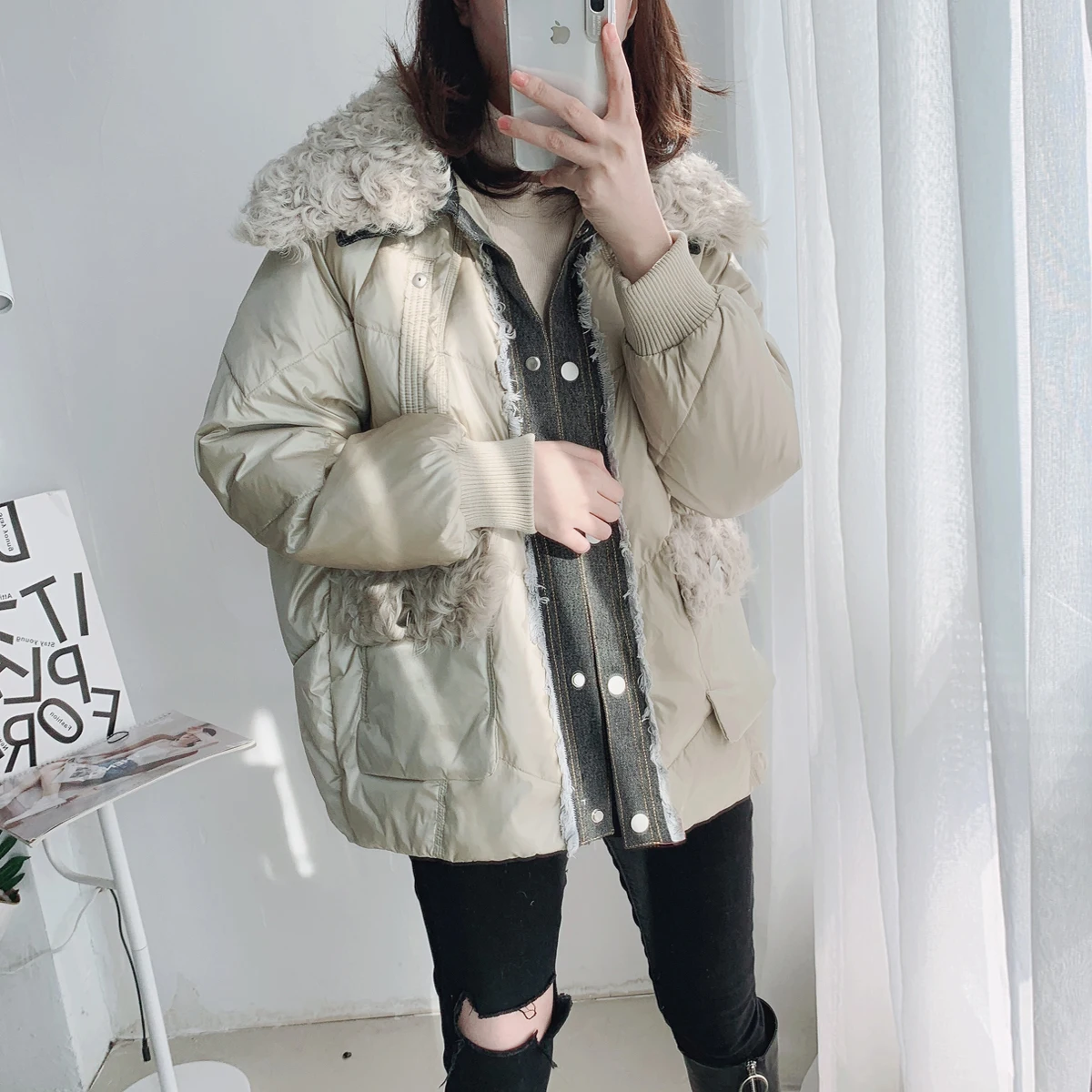 Куртка из натуральной овечьей шерсти куртка на утином пуху зимняя короткая