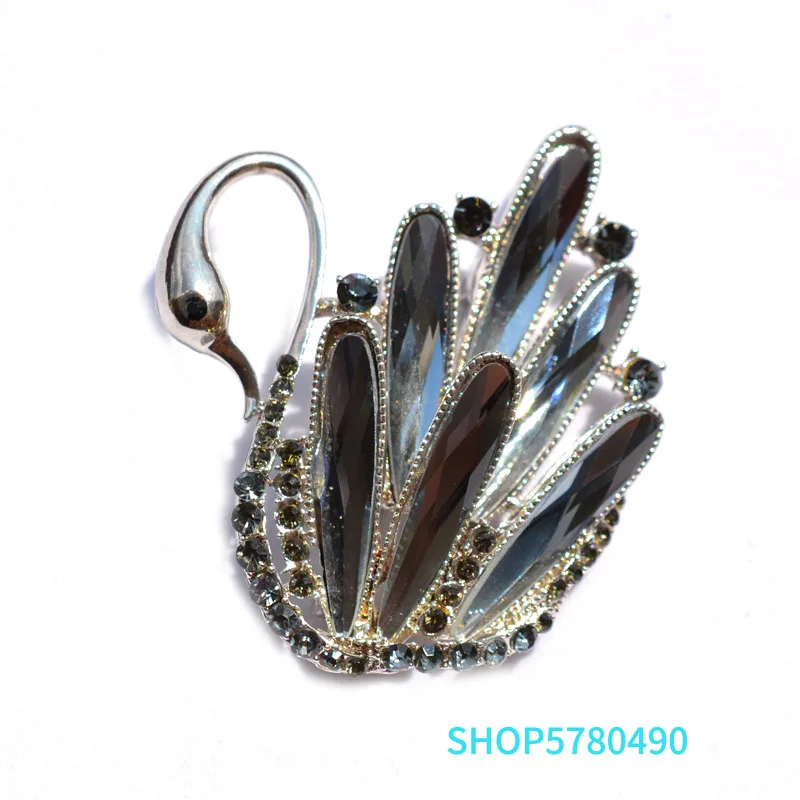 Женская брошь в форме лебедя Элегантная Брошь серого цвета с кристаллами на